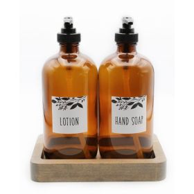 Wood Soap Tray with Pump Bottles (Pack of 1)