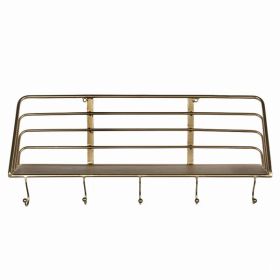 Gold Metallic Metal Wall Shelf with Hooks (Pack of 1)