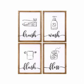 Brush, Wash, Flush, and Floss High Gloss Bathroom Wall Art Set (Pack of 1)