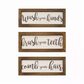 Set of 3 Linen Bathroom Rules Wood Framed Wall Art