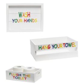 Elegant Designs Three Piece Decorative Wood Bathroom Set, Large, (1 Towel Holder, 1 Frame, 1 Toilet Paper Holder) (Pack of 3)