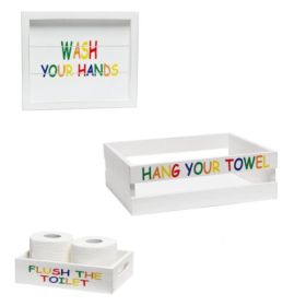 Elegant Designs Three Piece Decorative Wood Bathroom Set  (1 Towel Holder, 1 Frame, 1 Toilet Paper Holder) (Pack of 1 Set of 3)