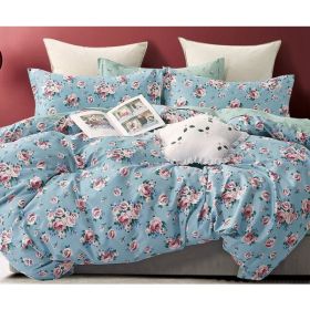 Anna Blue/Pink Rose Print 100% Cotton Reversible Comforter Set (Pack of 1)
