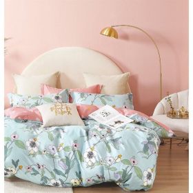 Marceau Blue/Pink Floral  100% Cotton Reversible  Comforter Set (Pack of 1)