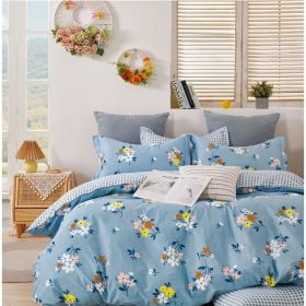 Quinn Blue Floral 100% Cotton Reversible Comforter Set Queen/Full (Pack of 1)